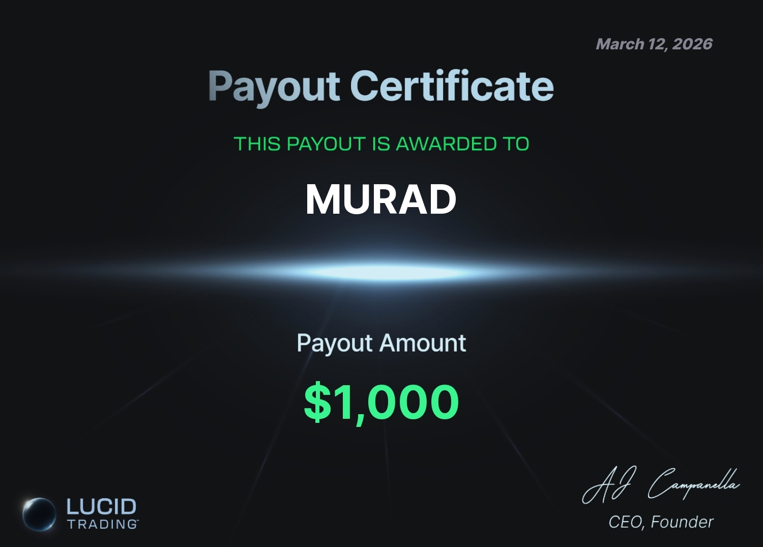 Payout $1,000 — Mar 12